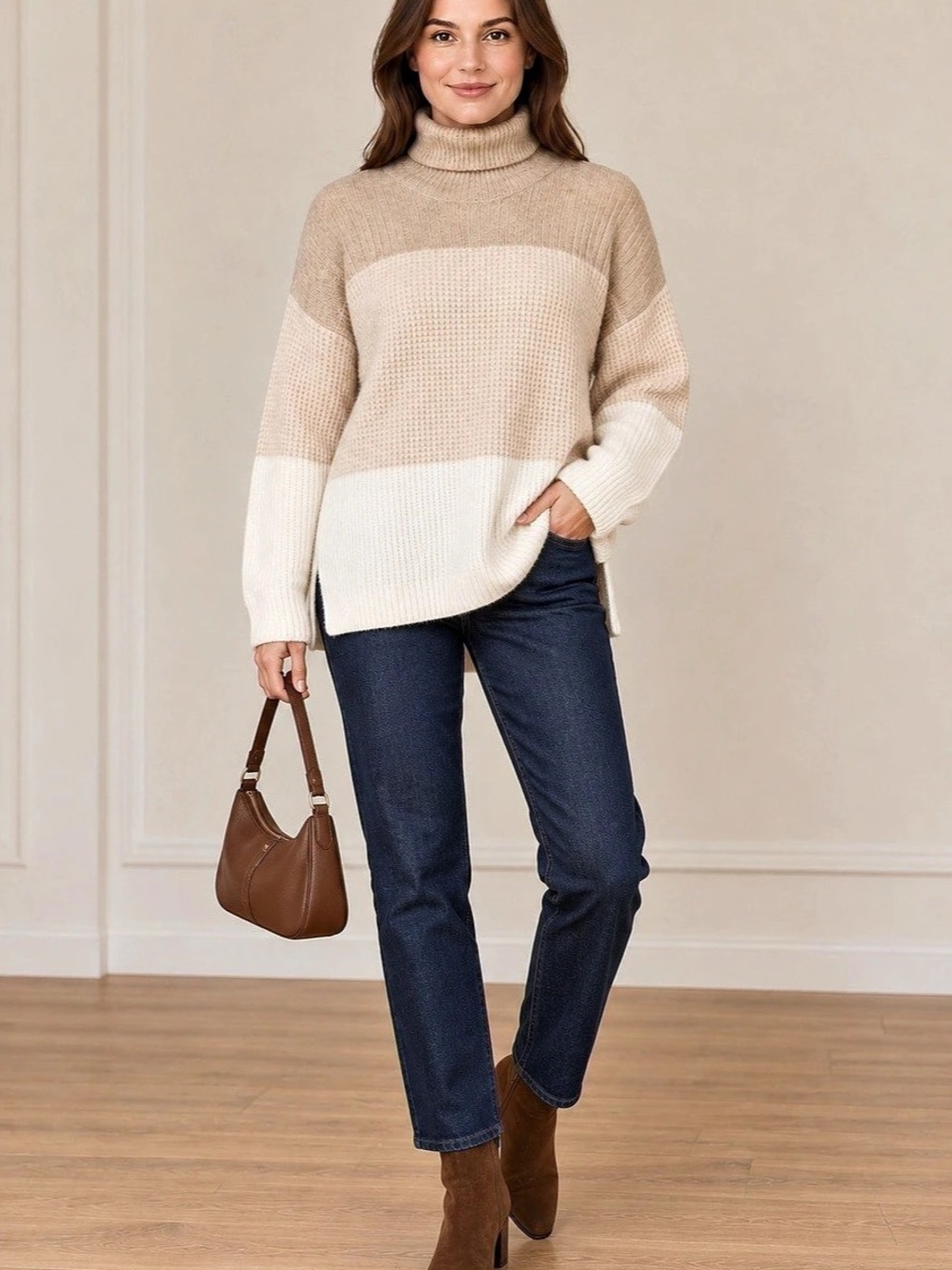 New Minimum Turtleneck Sweater - Medium - Beige & Ivory